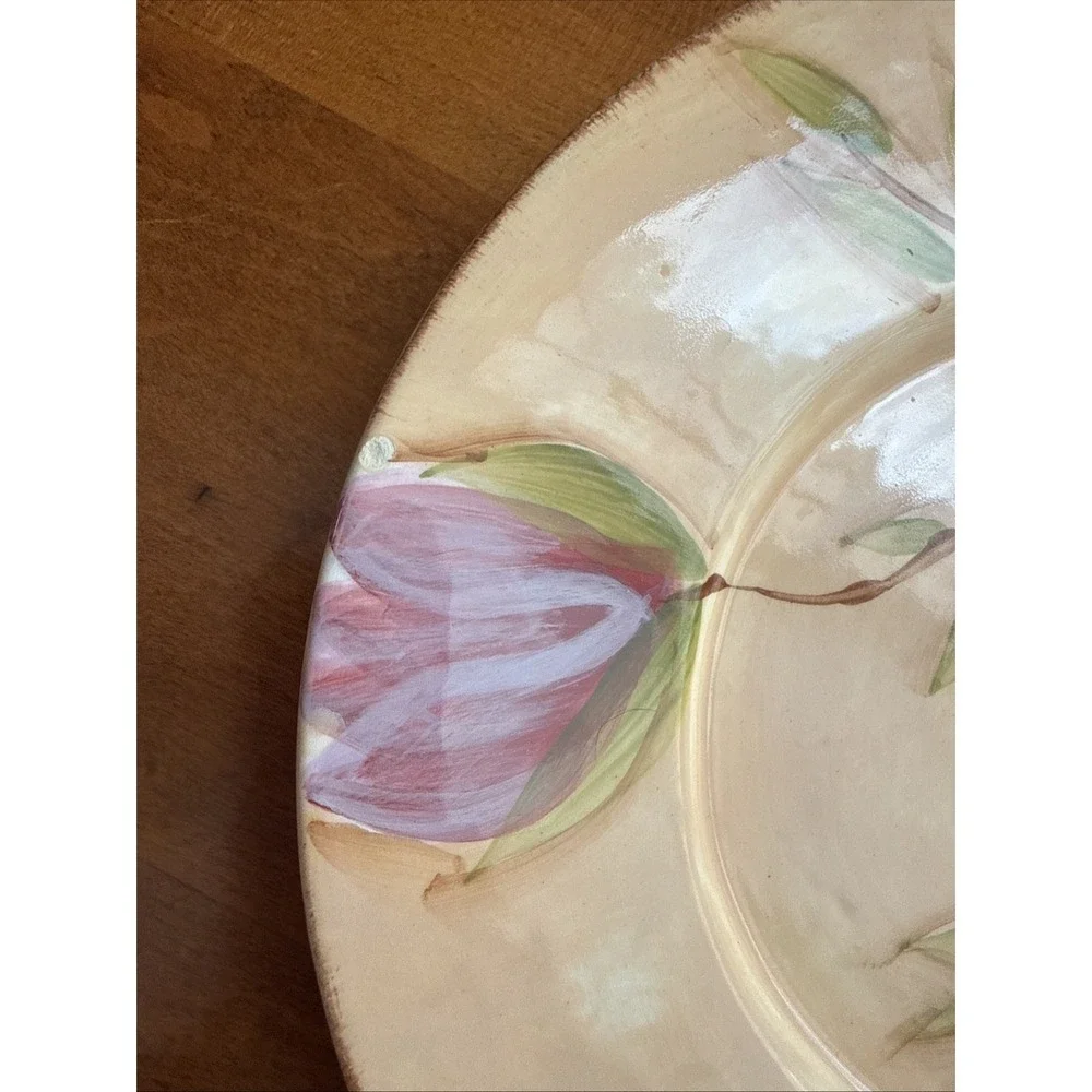 VTG Yankee Candle Spring  Floral Tulip Ceramic Candle Shade Topper & Plate Set